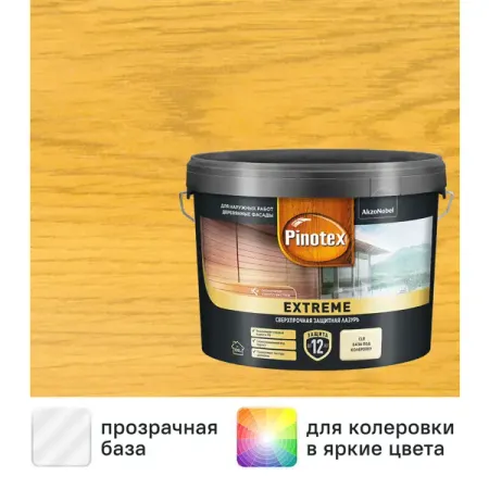Лазурь для дерева Pinotex Extreme полуматовая прозрачная 9 л