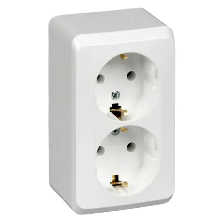 Розетка двойная накладная Systeme Electric Этюд с заземлением цвет белый