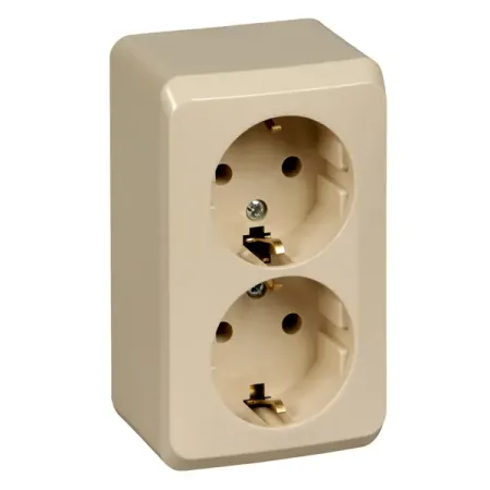 Розетка двойная накладная Systeme Electric Этюд с заземлением цвет кремовый