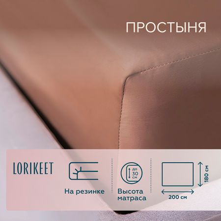 Простыня на резинке 180х200х30 см сатин латте Lorikeet Solo
