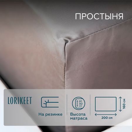 Простыня на резинке 160х200х30 см сатин графит Lorikeet Solo