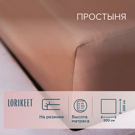Простыня на резинке 200х200х30 см сатин латте Lorikeet Solo