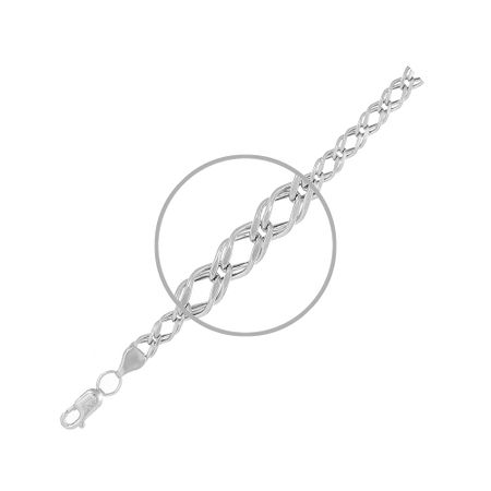 Серебряный пустотелый браслет Двойной ромб с родированием