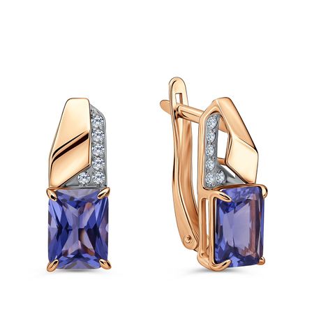 Золотые серьги с кристаллами и фианитами с родированием