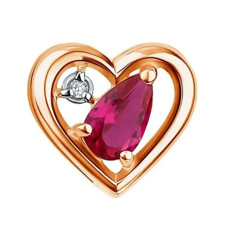 Золотая подвеска с рубином и бриллиантом с родированием