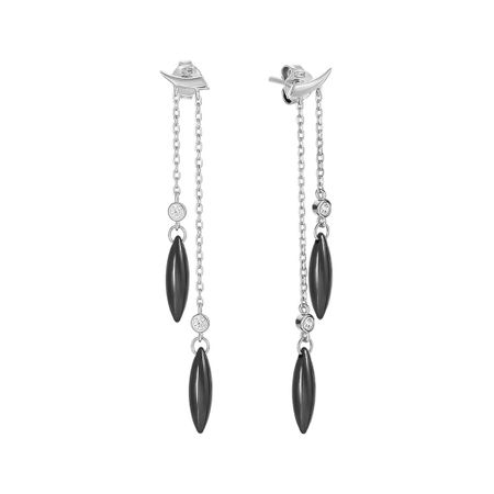 Серьги-пусеты из серебра с керамикой и фианитами