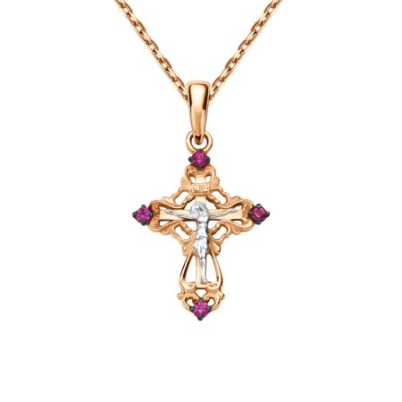 Золотой крест с рубинами и бриллиантами с родированием