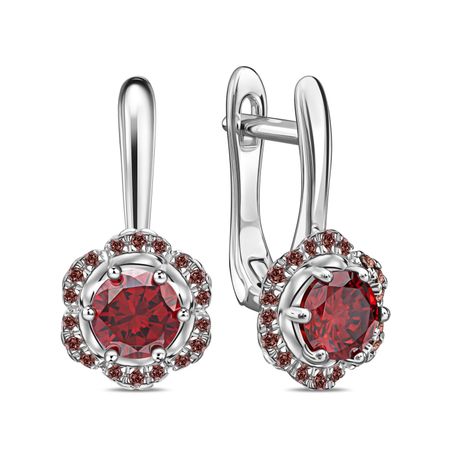 Серебряные серьги с ювелирными кристаллами и фианитами с родированием