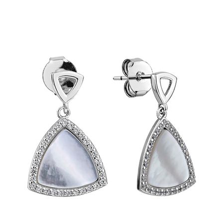 Серебряные серьги с перламутром и фианитами с родированием