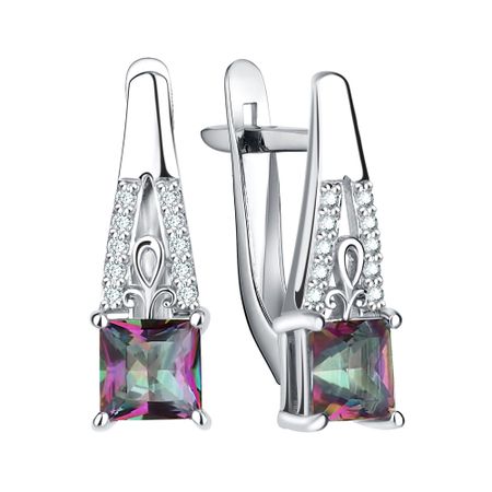 Серебряные серьги с кварцем и фианитами с родированием