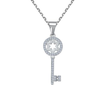 Серебряная подвеска Ключ с фианитами и родированием