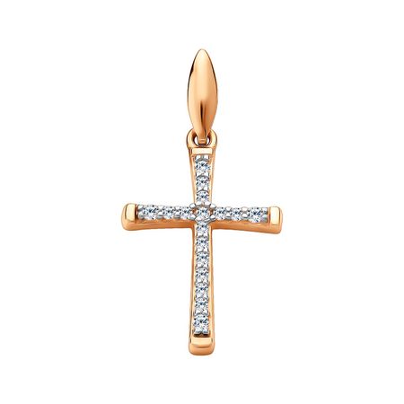 Золотая подвеска Крест с фианитами