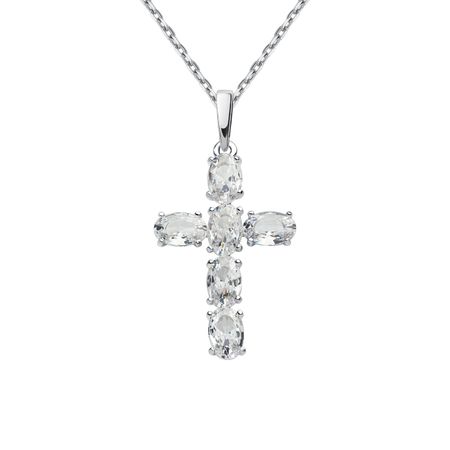 Серебряная подвеска Крест с фианитами и родированием