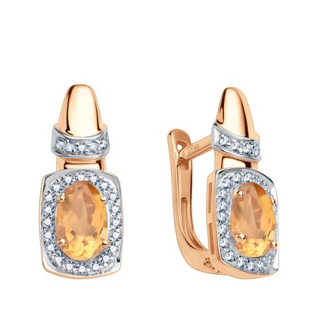 Золотые серьги с цитринами и бриллиантами