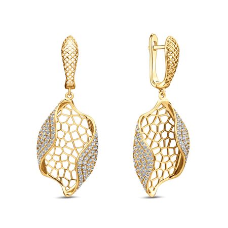 Серебряные серьги с фианитами и позолотой