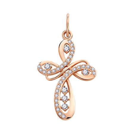 Золотая подвеска Крест с фианитами