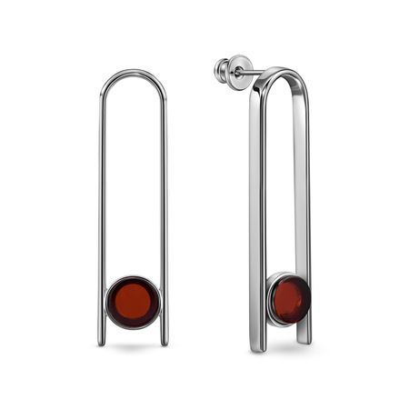 Серебряные серьги с янтарем и родированием