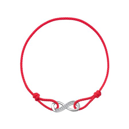 Браслет «красная нить» с серебряной вставкой и фианитами