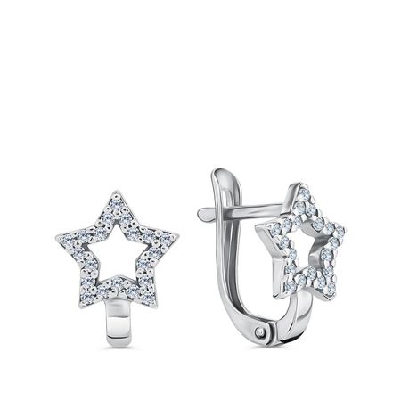 Серебряные серьги Звезда с фианитами и родированием светодиодная звезда для елки navidad natal noel