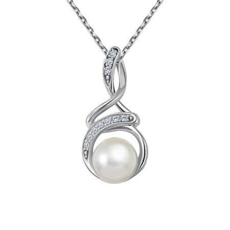 Серебряная подвеска с жемчугом и фианитами с родированием