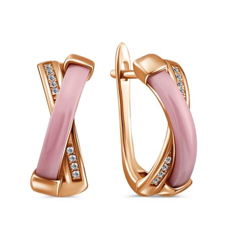 Серебряные серьги с керамикой и фианитами и позолотой