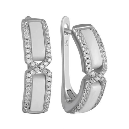 Серьги из серебра с керамикой и фианитами