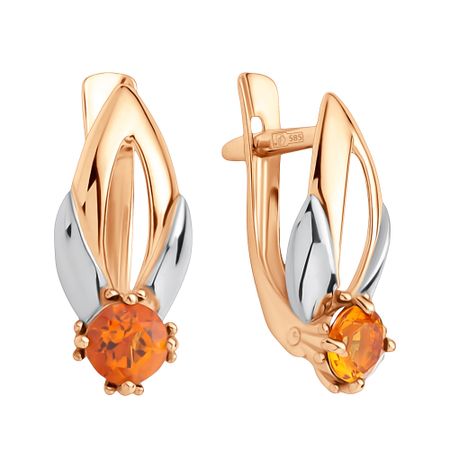 Золотые серьги с цитринами и родированием