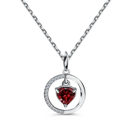 Серебряная подвеска с гранатом и фианитами с родированием