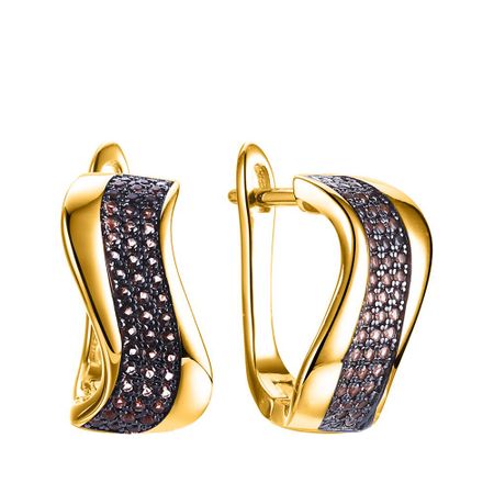 Серебряные серьги с фианитами и позолотой с родированием