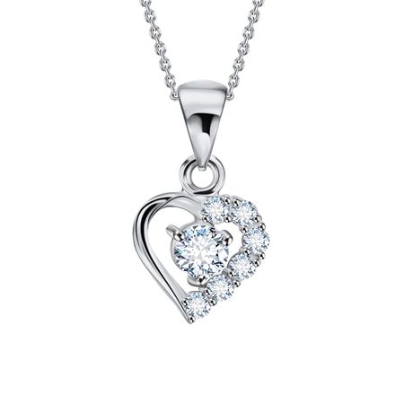 Серебряная подвеска Сердце с фианитами и родированием