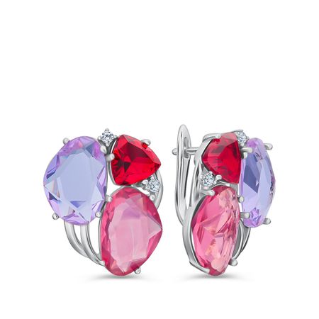 Серебряные серьги с ситаллами и фианитами с позолотой