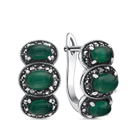 Серебряные серьги с хризопразами и марказитами с чернением