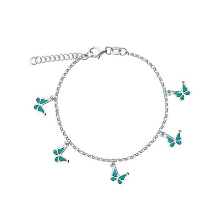 Серебряный браслет Бабочка с эмалью и родированием р. 16-19