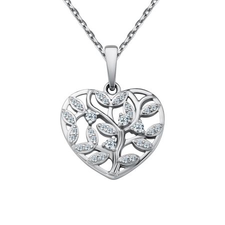 Серебряная подвеска Сердце с фианитами и родированием