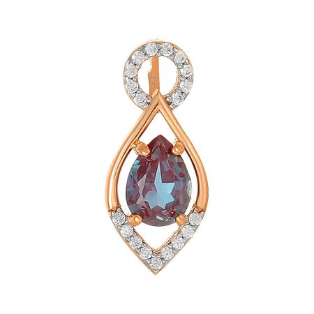 Золотая подвеска с александритом и фианитами с родированием