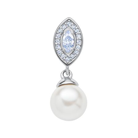 Серебряная подвеска с жемчугом и фианитами с родированием
