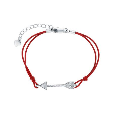 Браслет «красная нить» с серебряной вставкой и фианитами