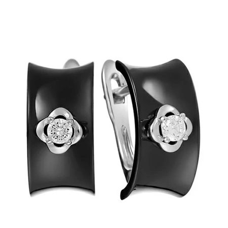 Серебряные серьги с керамикой и фианитами с родированием