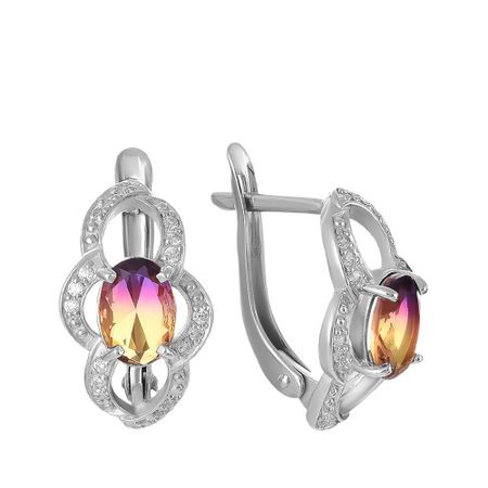 Серебряные серьги с ювелирным стеклом и фианитами