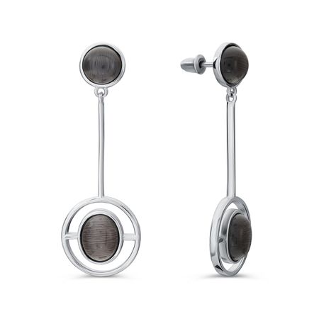 Серебряные серьги с кошачьим глазом и родированием