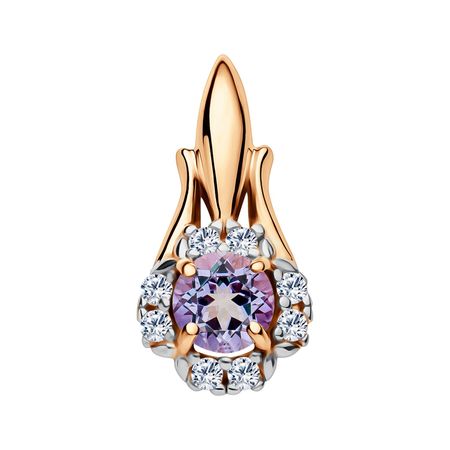 Золотая подвеска с топазом танзанит и фианитами с родированием