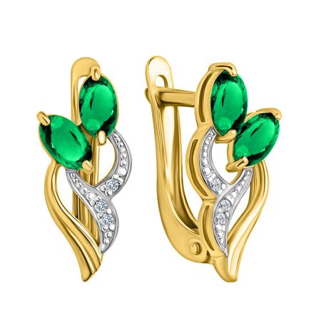 Серебряные серьги с кристаллами и фианитами с позолотой