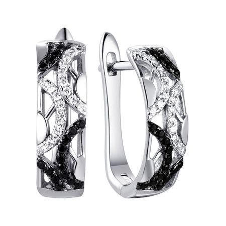 Серебряные серьги с кристаллами и фианитами с родированием