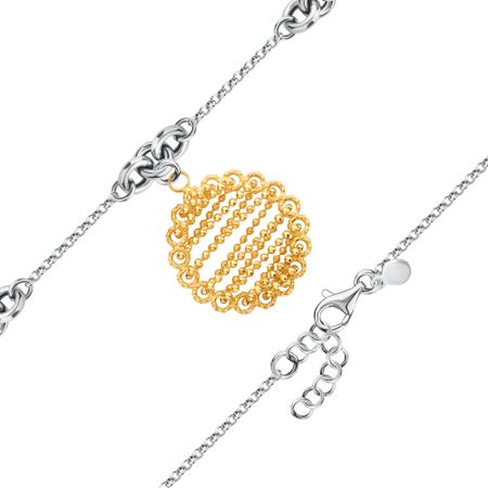 Серебряный браслет с позолотой и родированием р. 17-20