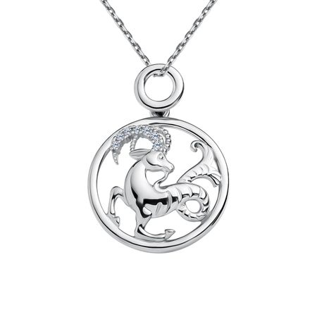 Серебряная подвеска с фианитами со знаком зодиака Козерог