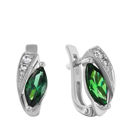 Серебряные серьги со шпинелью нано и фианитами