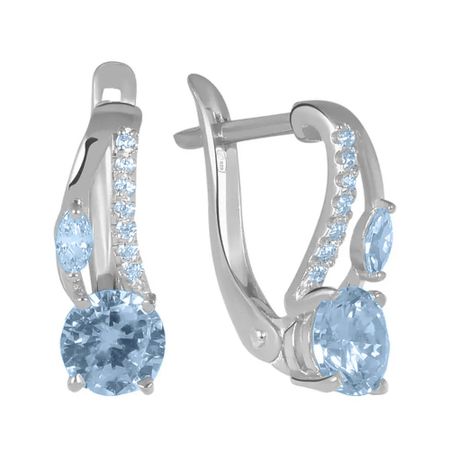 Серебряные серьги с ювелирным стеклом и фианитами с родированием