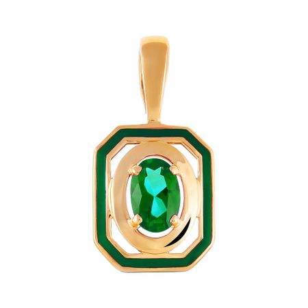 Золотая подвеска с изумрудом и эмалью