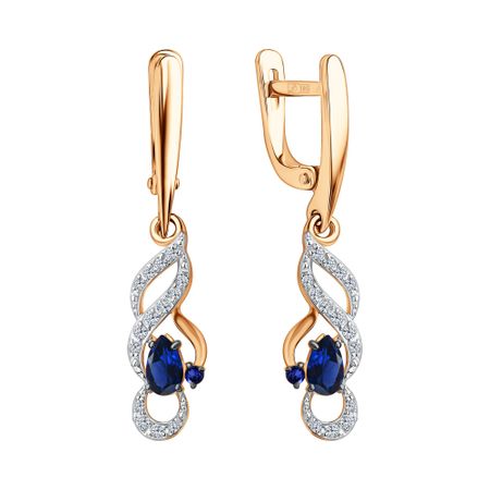 Золотые серьги сапфирами и бриллиантами с родированием