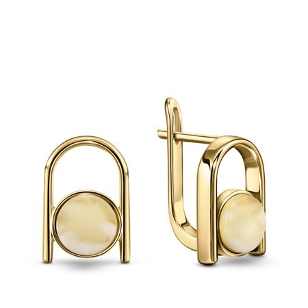 Серебряные серьги с янтарем и позолотой